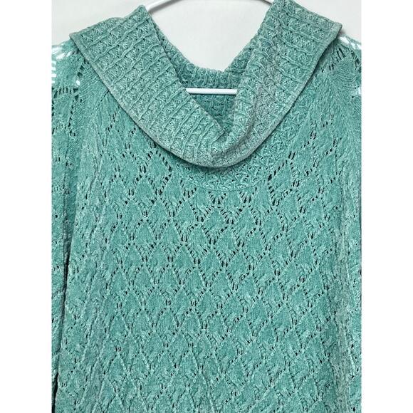 Sigrid Olsen Women's Size Large Aqua Chenille Long Sleeve Cowl Neck Sweater - Picture 6 of 7